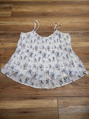 Y2K Abercrombie & Fitch Tank Top Women's S White Floral Pleated Chiffon